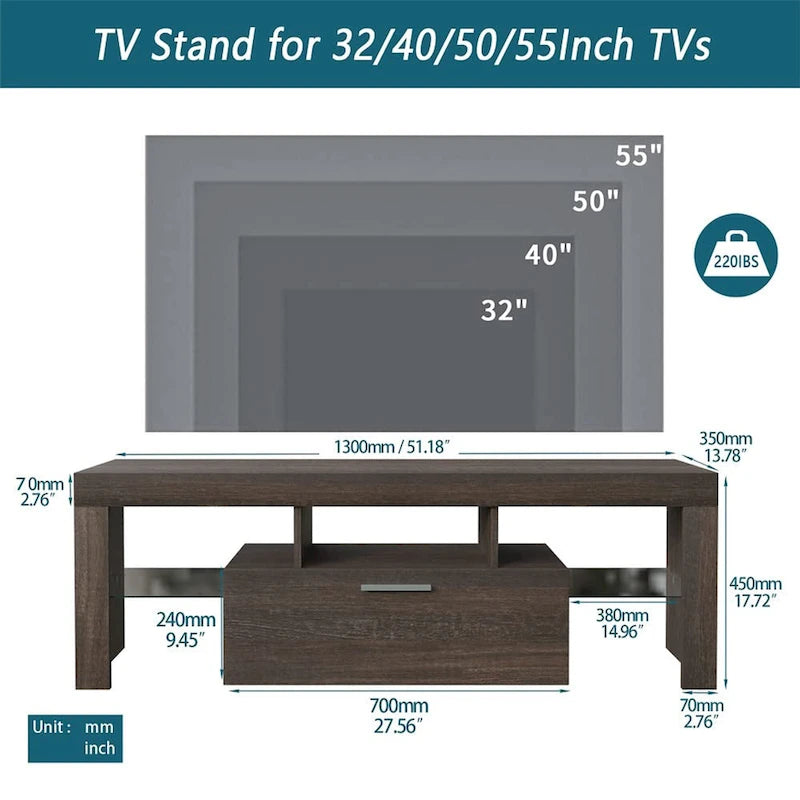 Meuble TV LED 51" avec Armoire et Rangement