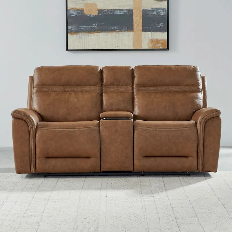 Causeuse inclinable électrique double en cuir avec console