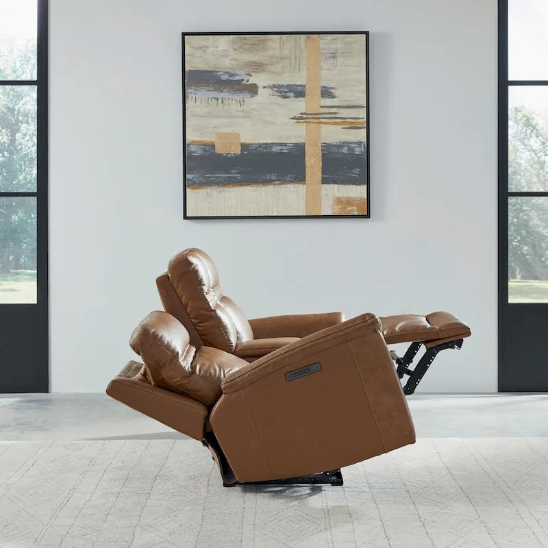 Causeuse inclinable électrique double en cuir avec console