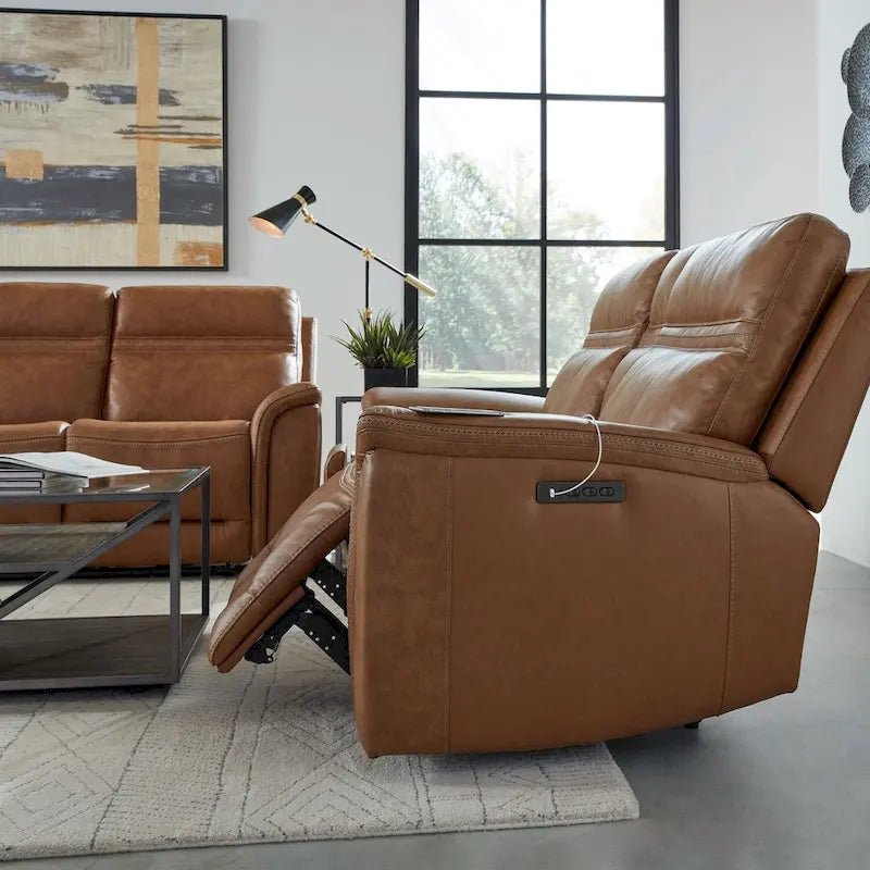 Causeuse inclinable électrique double en cuir avec console
