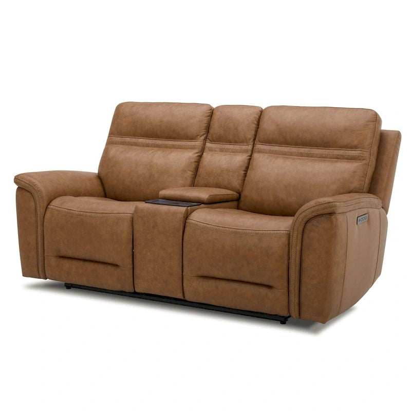 Causeuse inclinable électrique double en cuir avec console