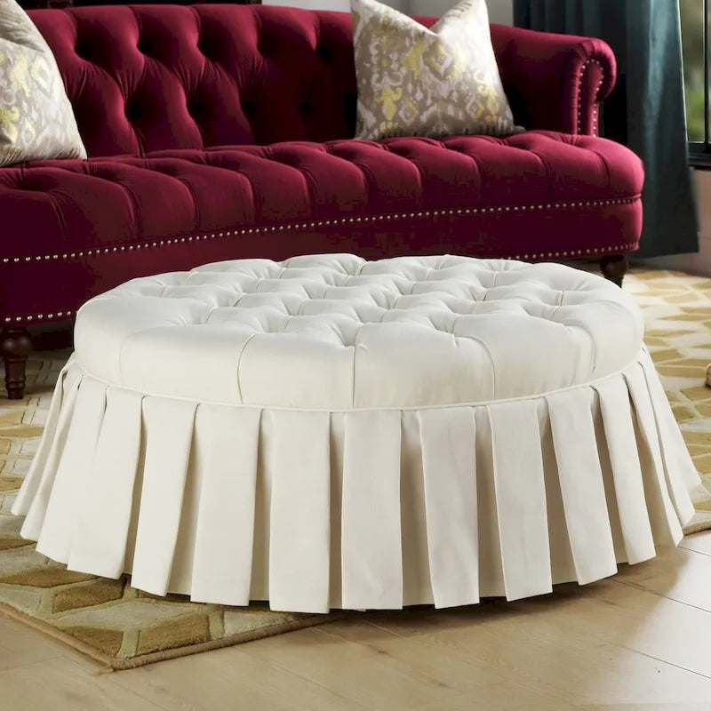 Tufted Cocktail Ottoman with Pleated Skirt