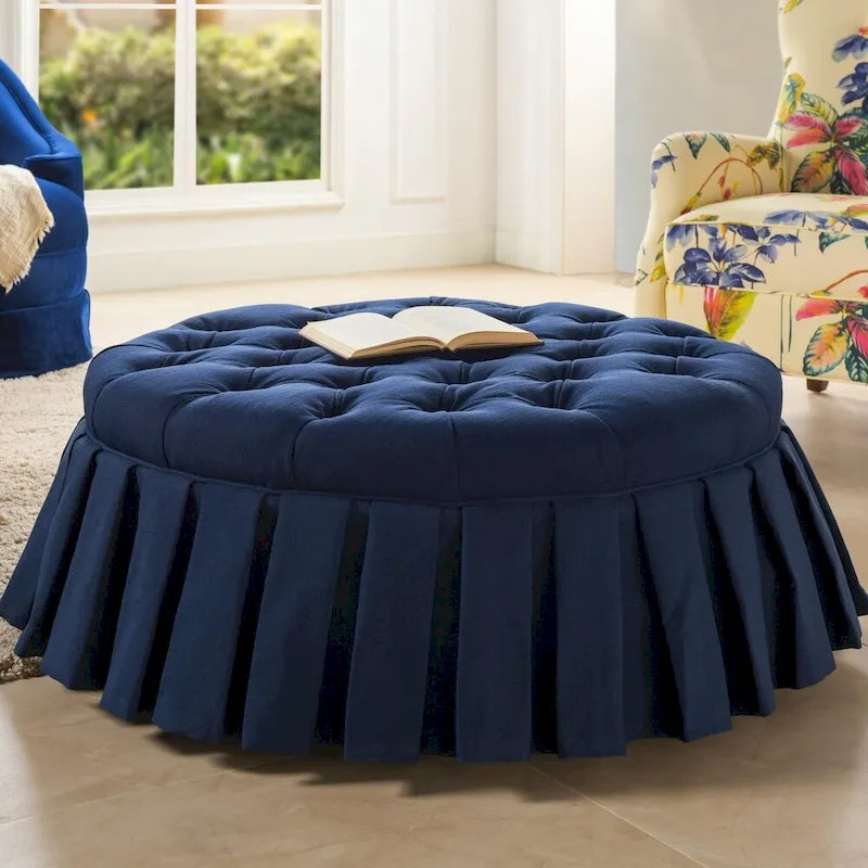 Tufted Cocktail Ottoman with Pleated Skirt