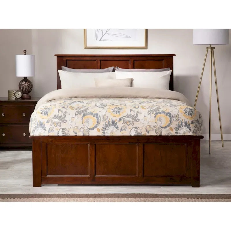 Full Platform Bed with 2 Storage Drawers in Walnut