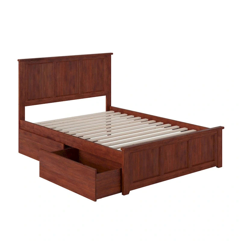 Full Platform Bed with 2 Storage Drawers in Walnut