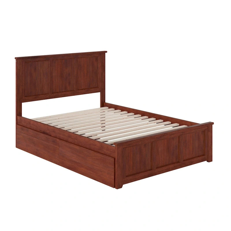 Full Platform Bed with 2 Storage Drawers in Walnut