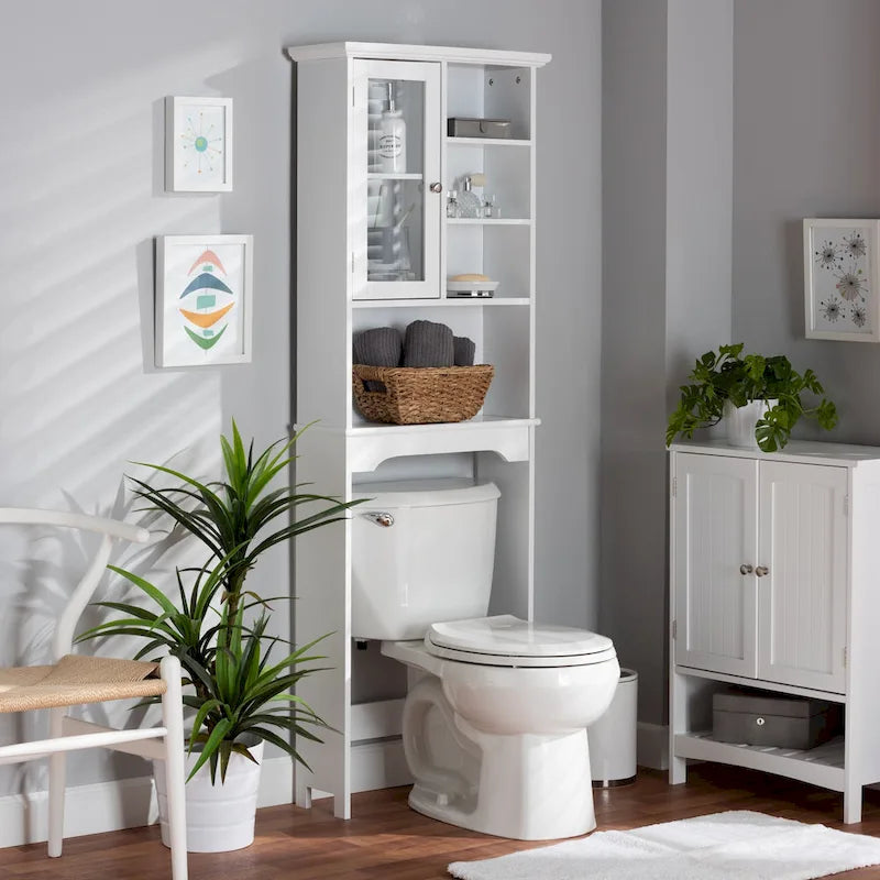 Meuble de rangement de salle de bain blanc en bois fini à poser au-dessus des toilettes