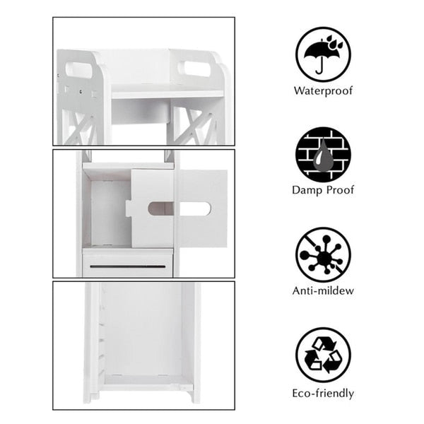 4-Tier Bathroom Standing Shelf Storage Organizer with 2 Doors