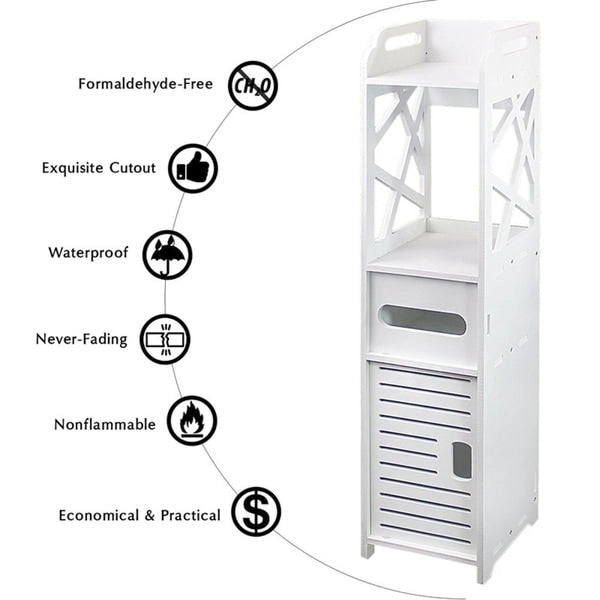 4-Tier Bathroom Standing Shelf Storage Organizer with 2 Doors