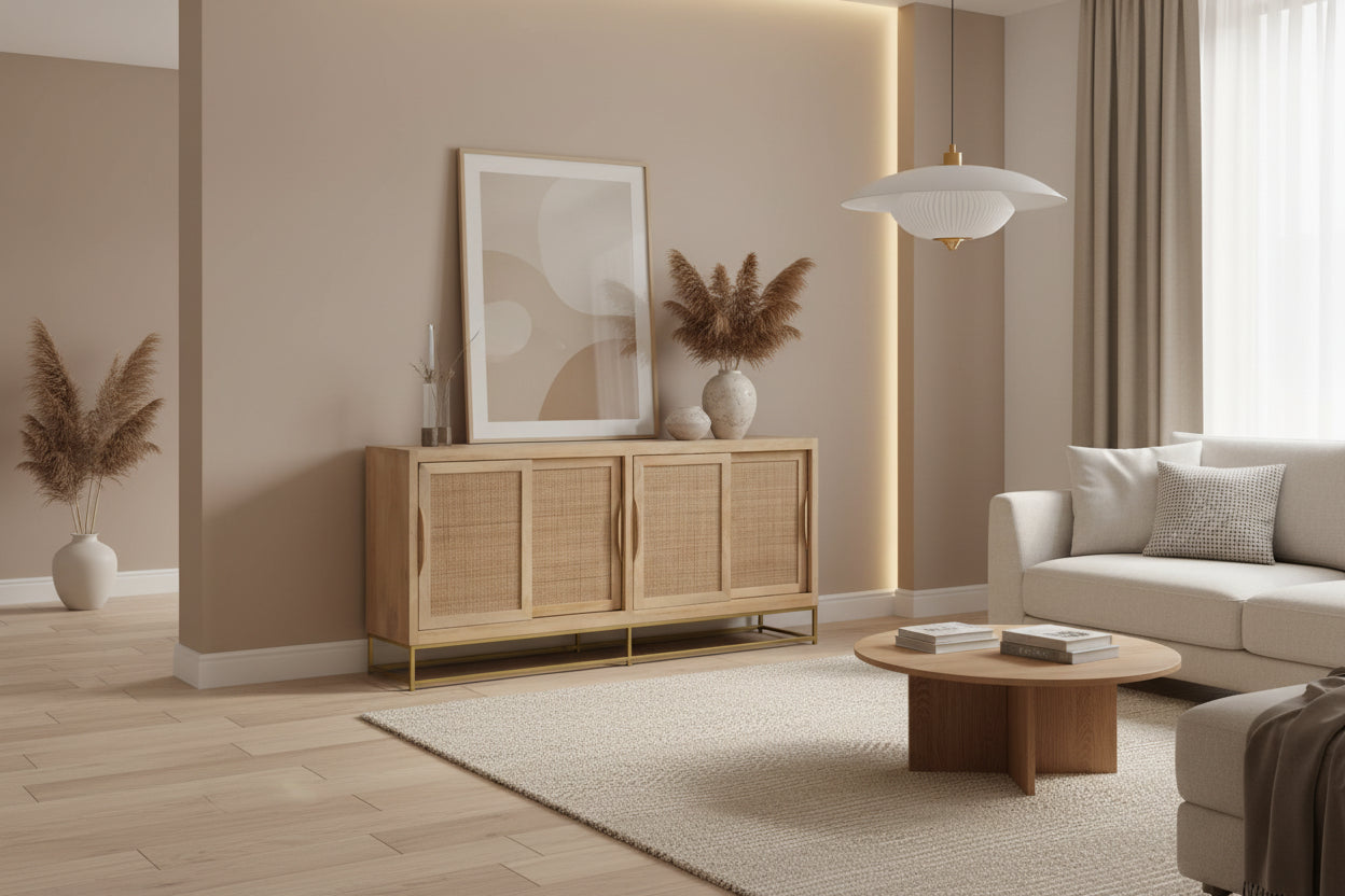 Bengal Manor Natural Cane 4 Sliding Door Sideboard