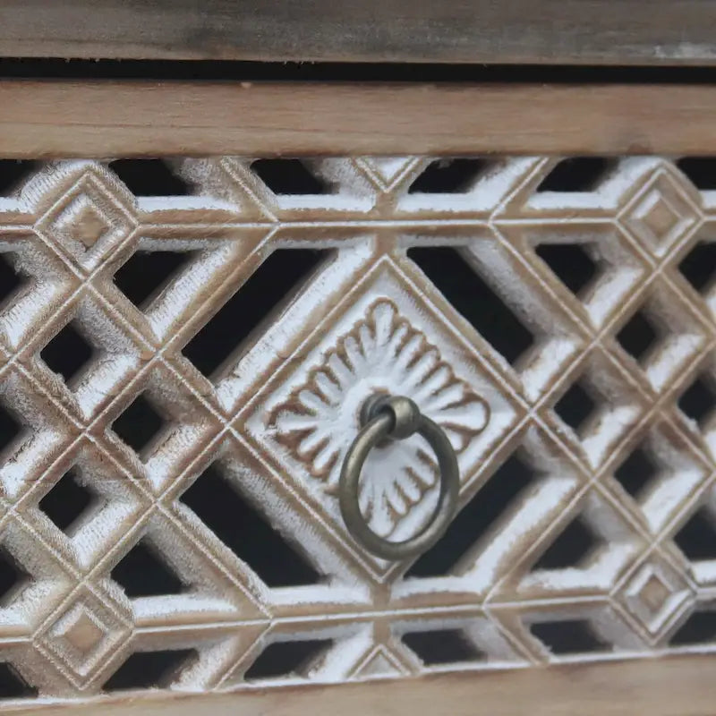 Table de chevet avec tiroir sculpté ajouré et étagère ouverte