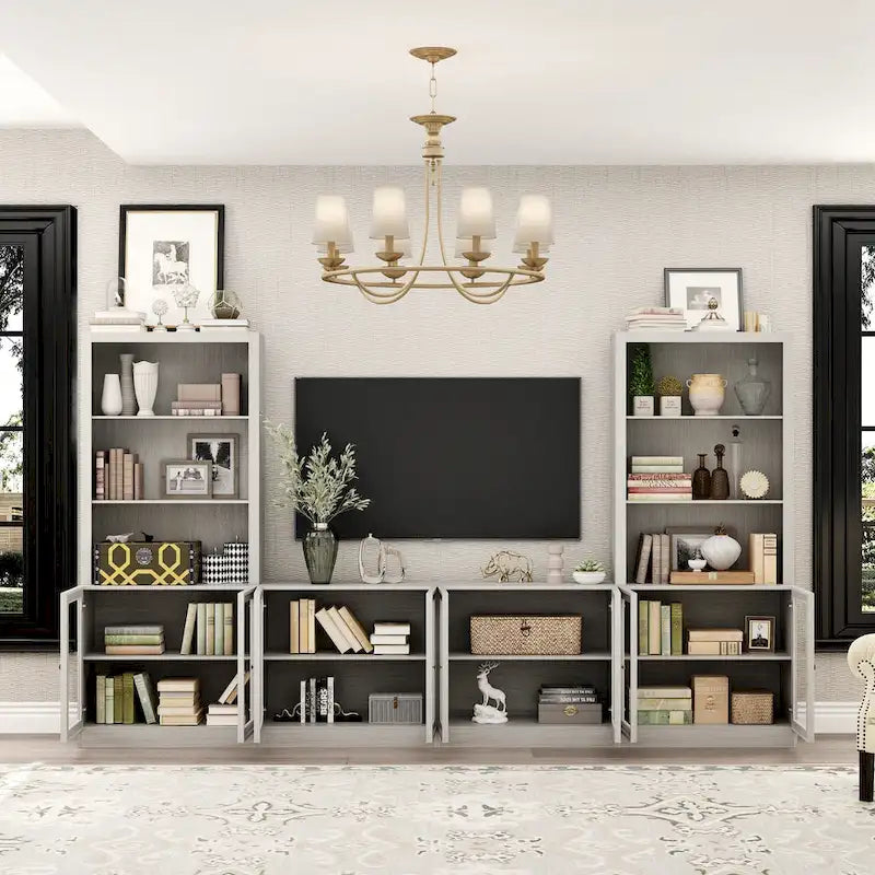 Meuble TV avec portes vitrées pour centre de divertissement - 126x70.9