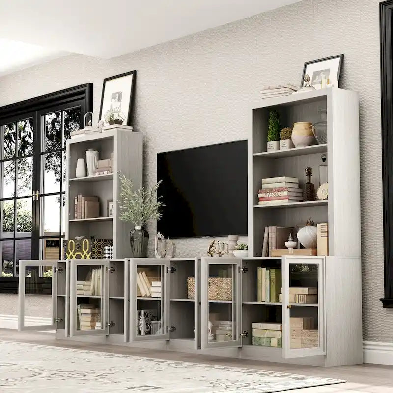 Meuble TV avec portes vitrées pour centre de divertissement - 126x70.9