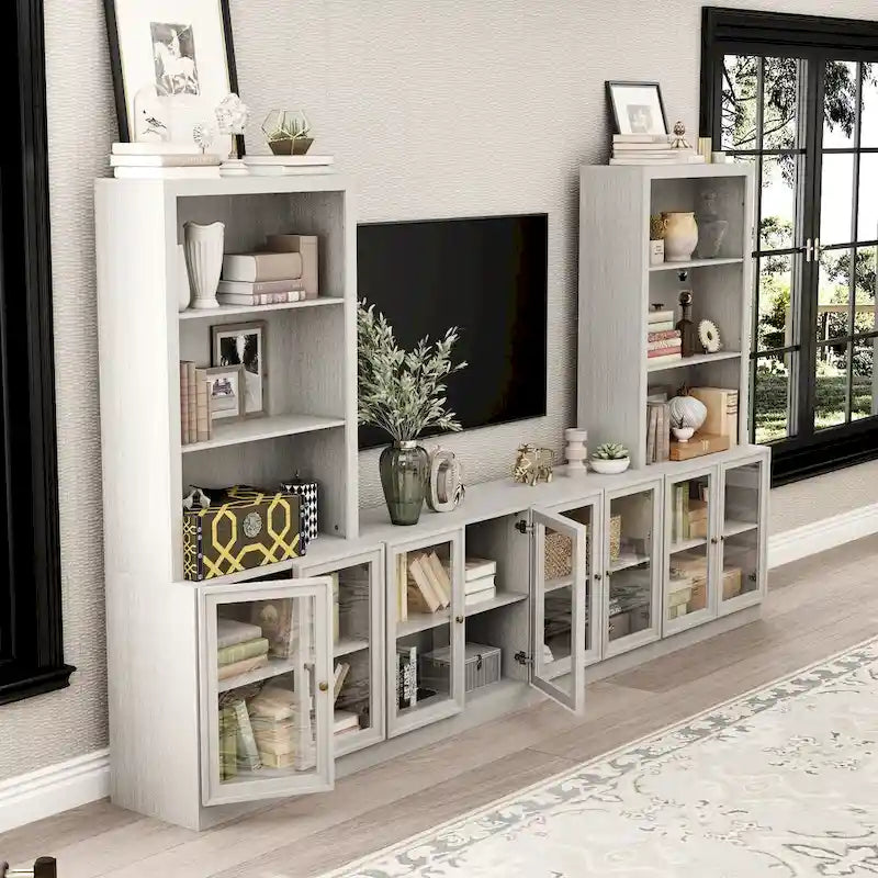 Meuble TV avec portes vitrées pour centre de divertissement - 126x70.9