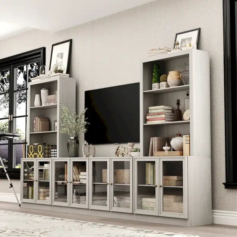 Meuble TV avec portes vitrées pour centre de divertissement - 126x70.9
