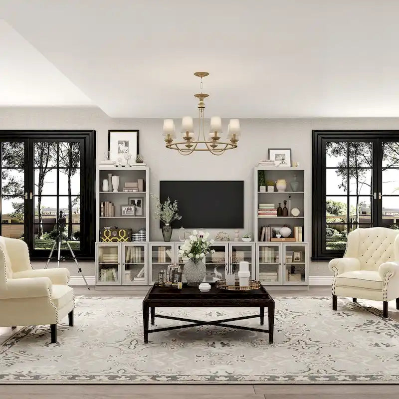 Meuble TV avec portes vitrées pour centre de divertissement - 126x70.9