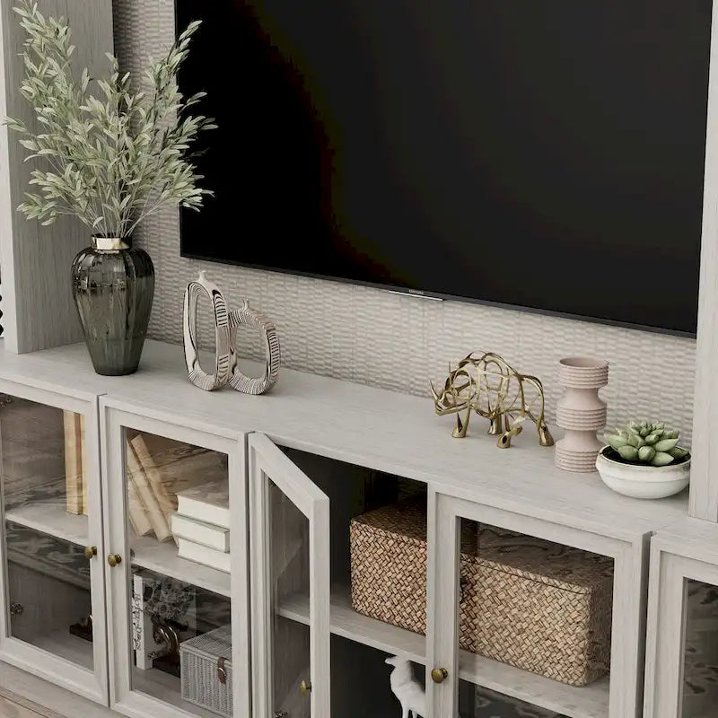 Meuble TV avec portes vitrées pour centre de divertissement - 126x70.9