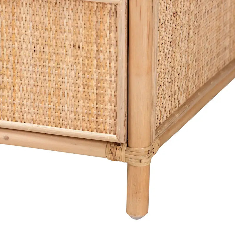 Table de chevet moderne bohème en rotin naturel marron à 1 tiroir