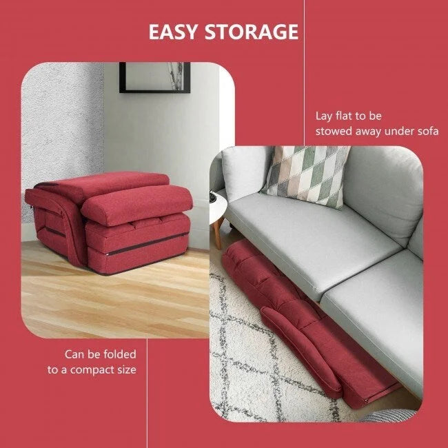 Folding Floor Chair Sofa with Armrests and Pillow - Red