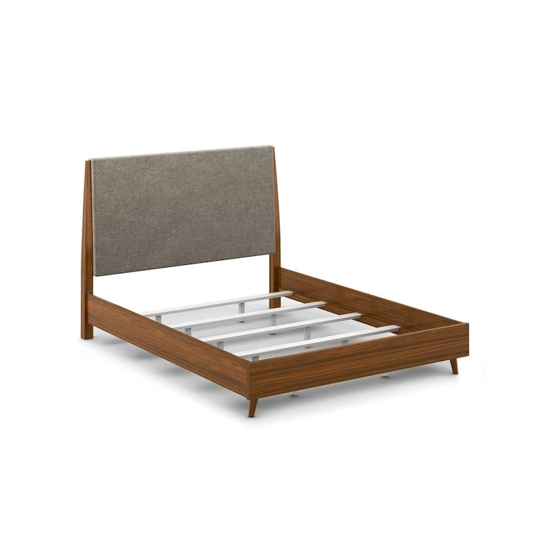 Queen Bed with Upholstered Headboard & Walnut Finish