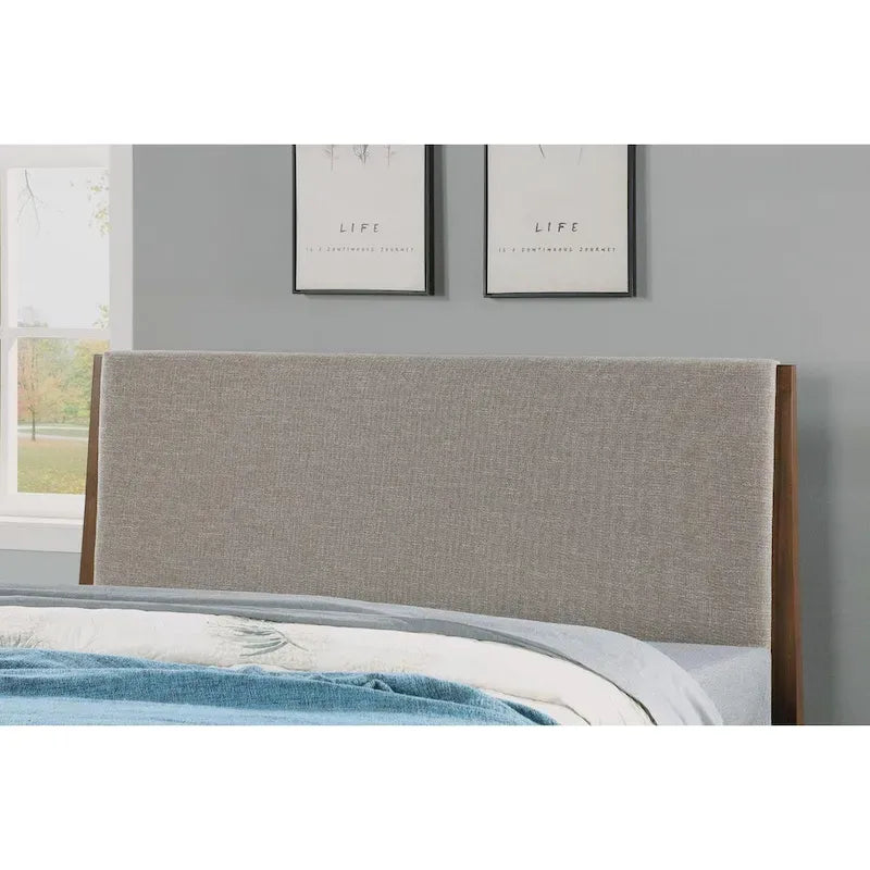 Queen Bed with Upholstered Headboard & Walnut Finish