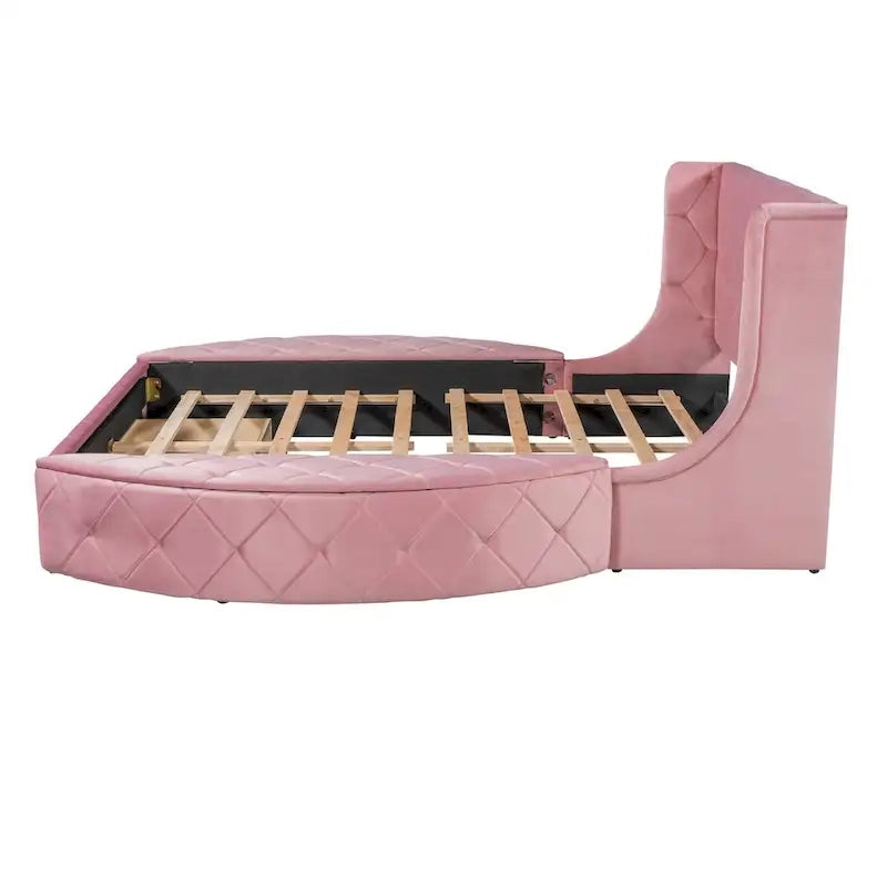 Queen Size Velvet Platform Bed with Wingback Headboard, Storage Drawer & Side Stools