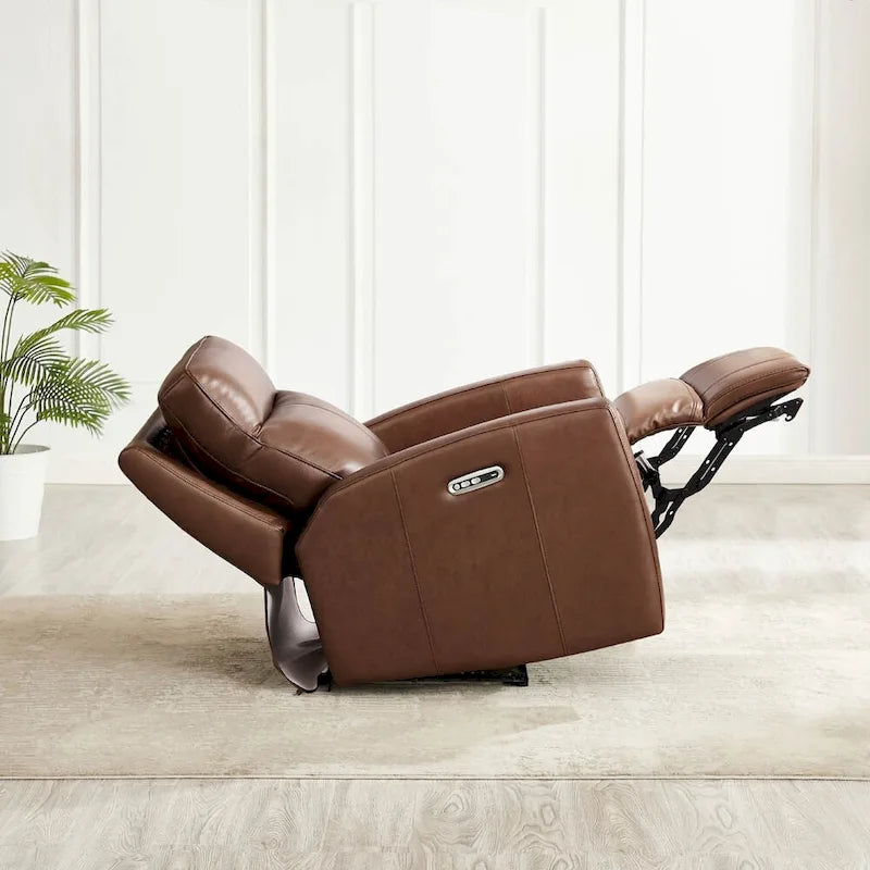 Fauteuil inclinable en cuir pleine fleur avec inclinaison motorisée et têtière zéro gravité