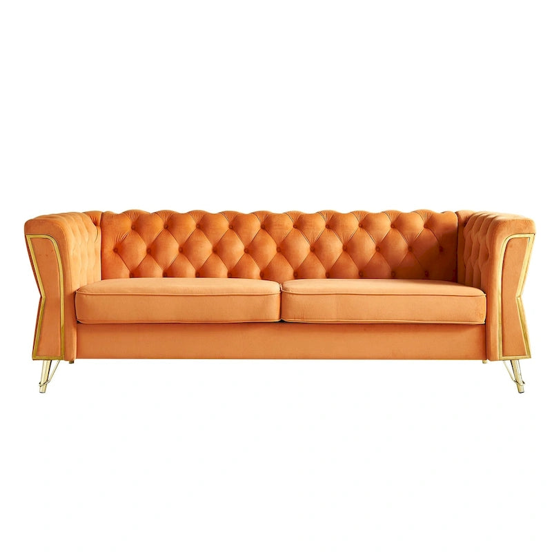 Canapé moderne en velours capitonné de 221 cm pour salon