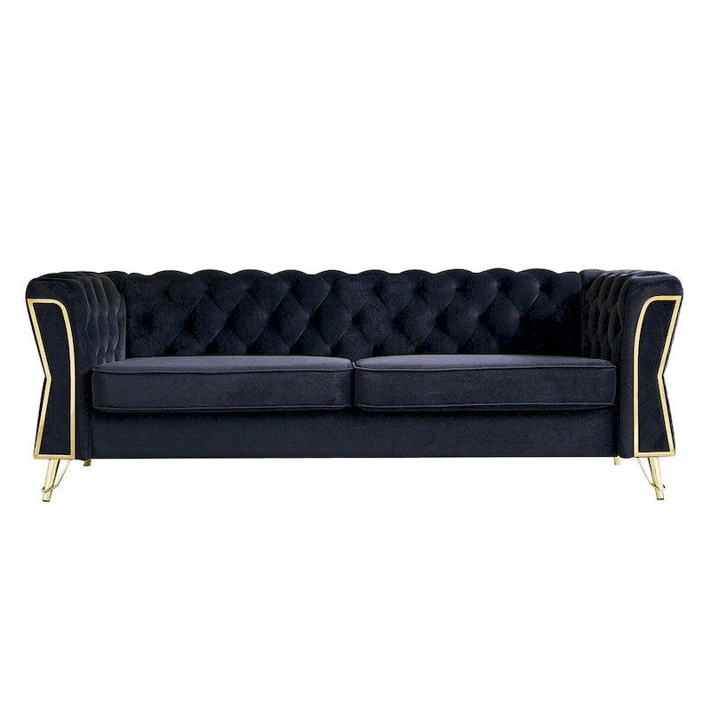 Canapé moderne en velours capitonné de 221 cm pour salon