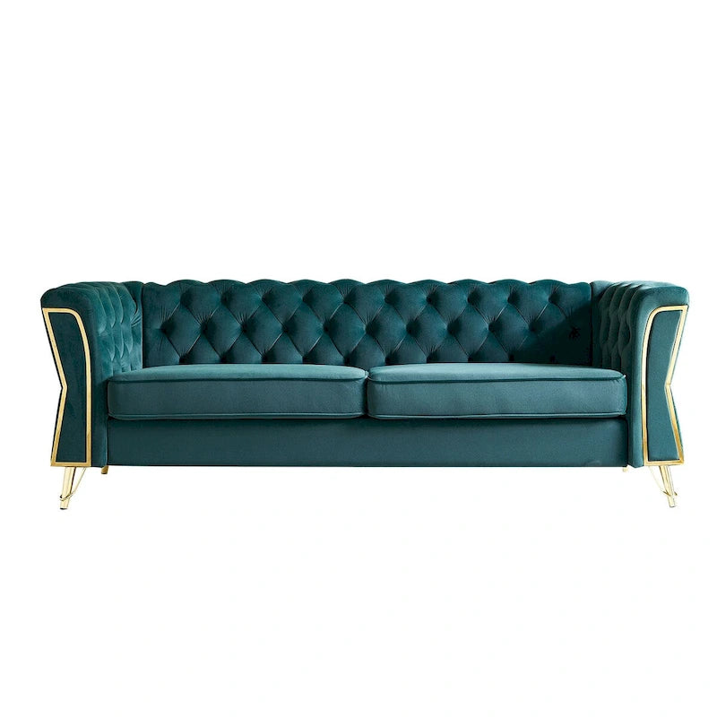 Canapé moderne en velours capitonné de 221 cm pour salon