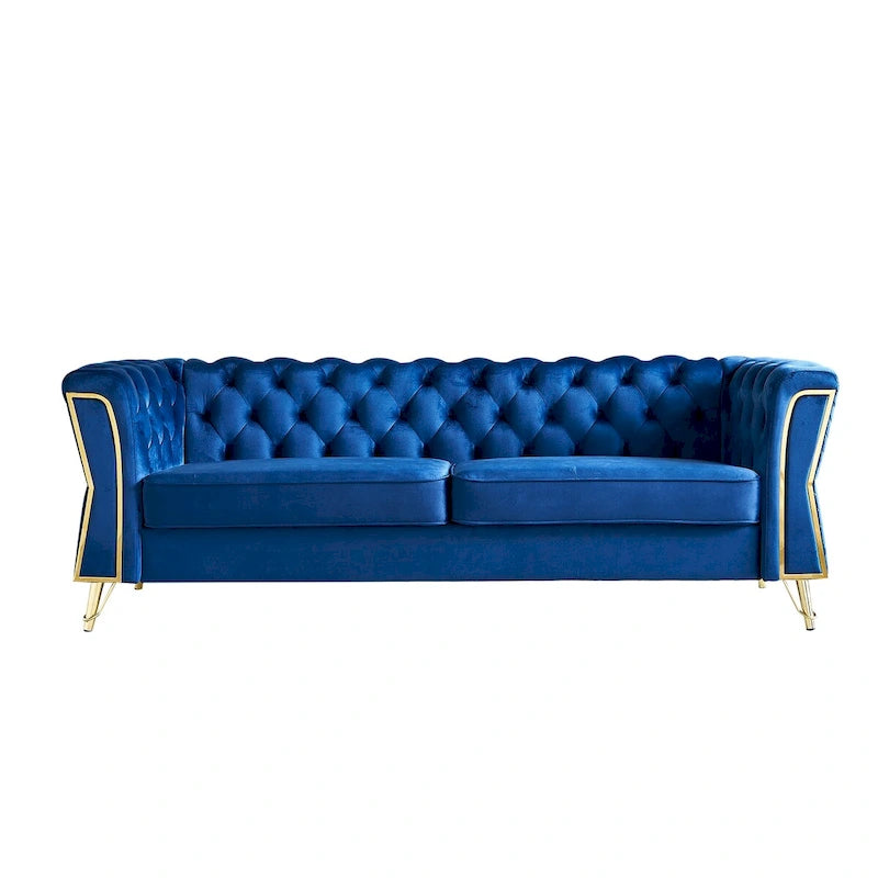 Canapé moderne en velours capitonné de 221 cm pour salon