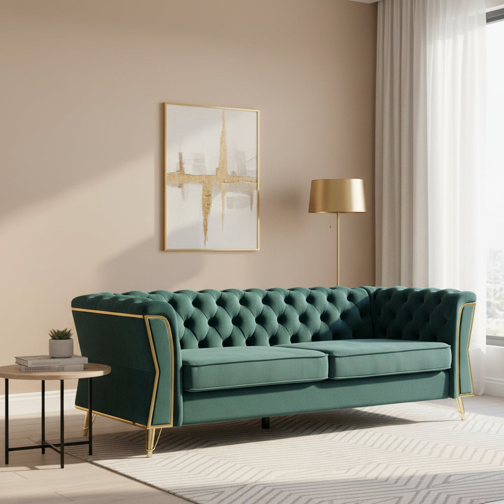 Modern Tufted Velvet Sofa 87.4 inch for Living Room