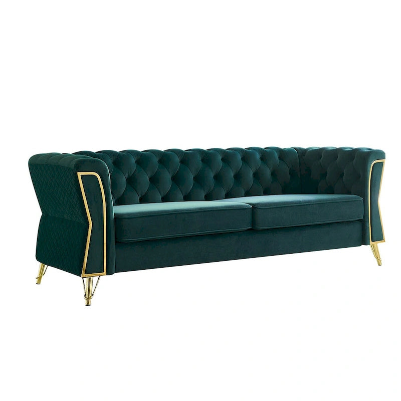 Canapé moderne en velours capitonné de 221 cm pour salon