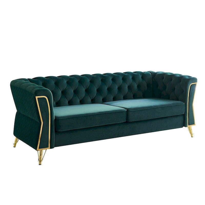 Canapé moderne en velours capitonné de 221 cm pour salon
