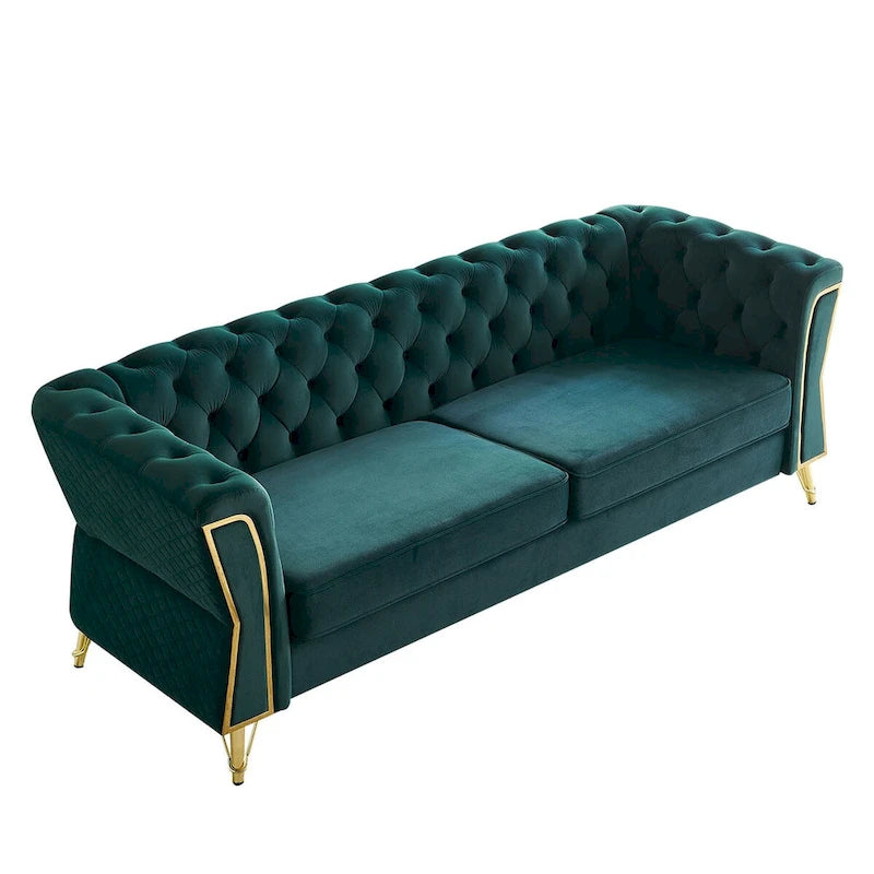 Canapé moderne en velours capitonné de 221 cm pour salon