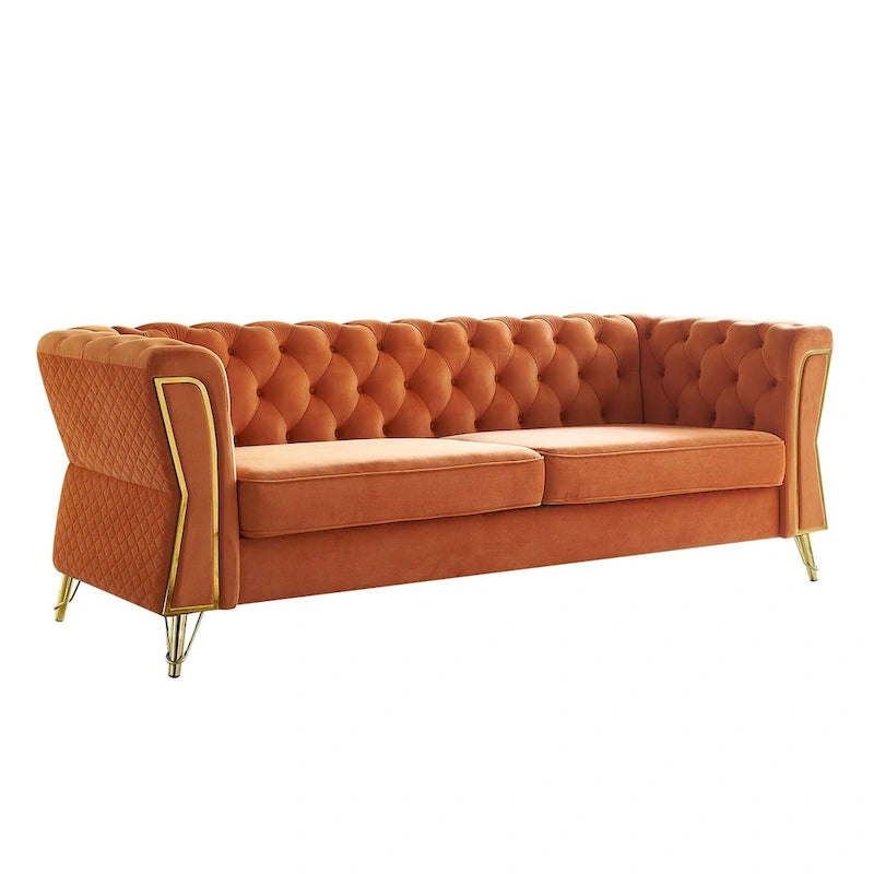 Canapé moderne en velours capitonné de 221 cm pour salon
