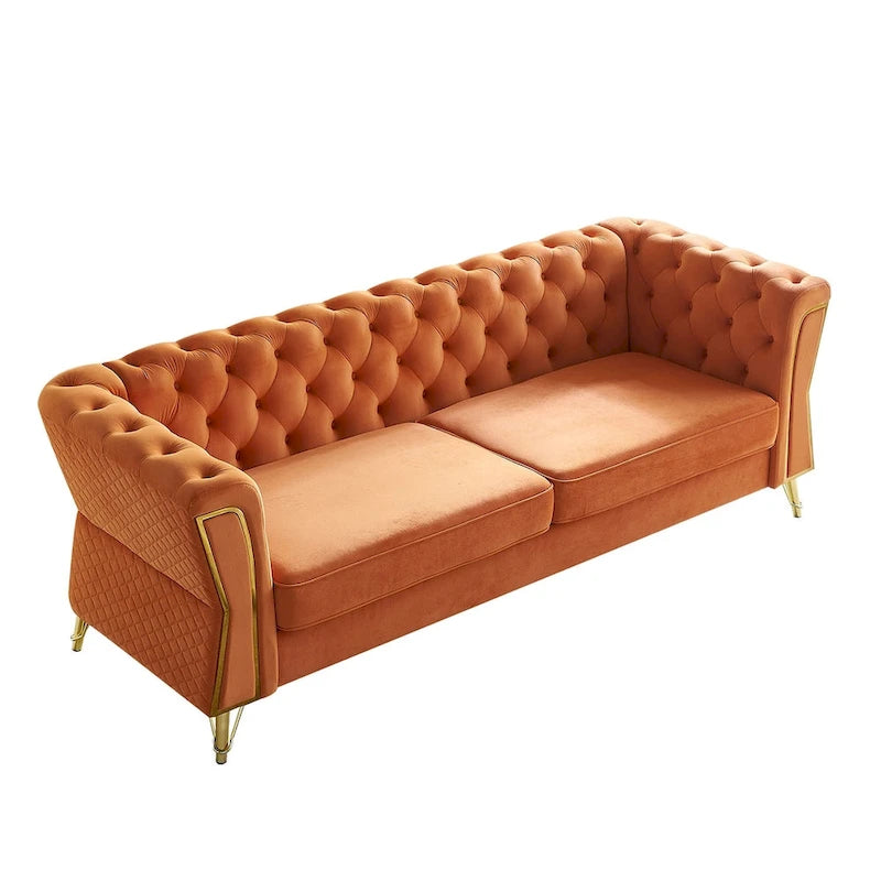 Canapé moderne en velours capitonné de 221 cm pour salon