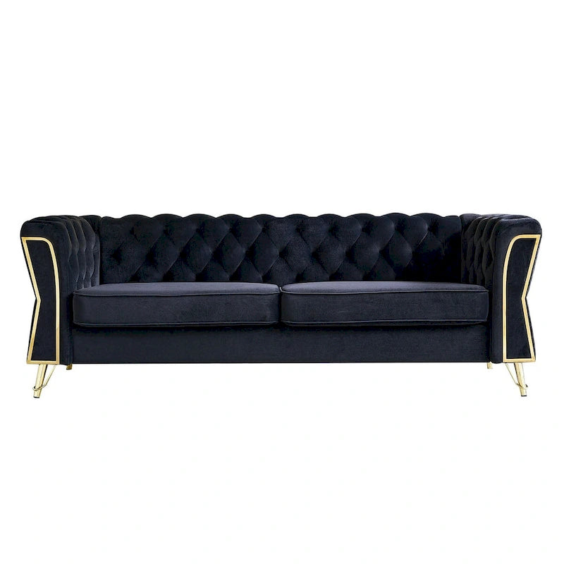 Canapé moderne en velours capitonné de 221 cm pour salon
