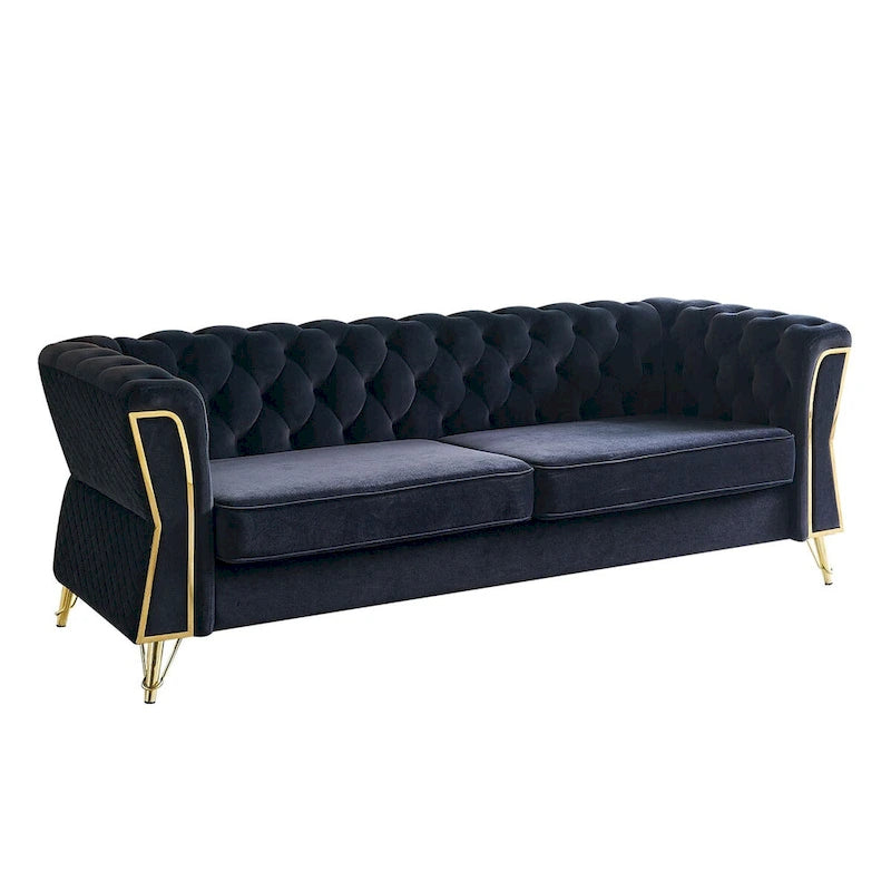 Canapé moderne en velours capitonné de 221 cm pour salon