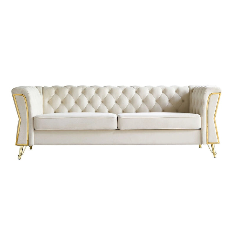 Canapé moderne en velours capitonné de 221 cm pour salon