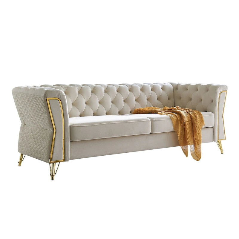 Canapé moderne en velours capitonné de 221 cm pour salon