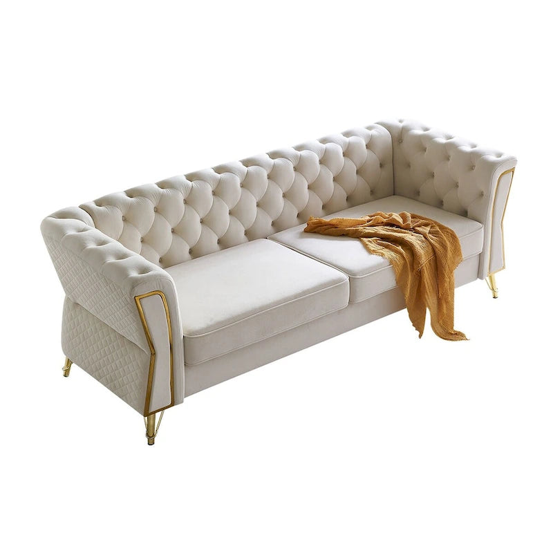 Canapé moderne en velours capitonné de 221 cm pour salon