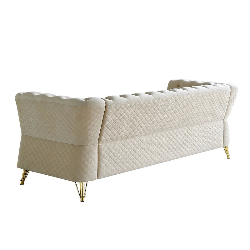 Canapé moderne en velours capitonné de 221 cm pour salon