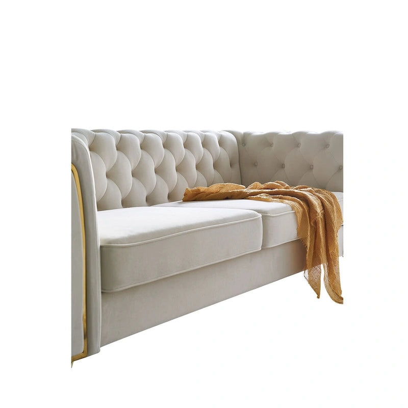 Canapé moderne en velours capitonné de 221 cm pour salon