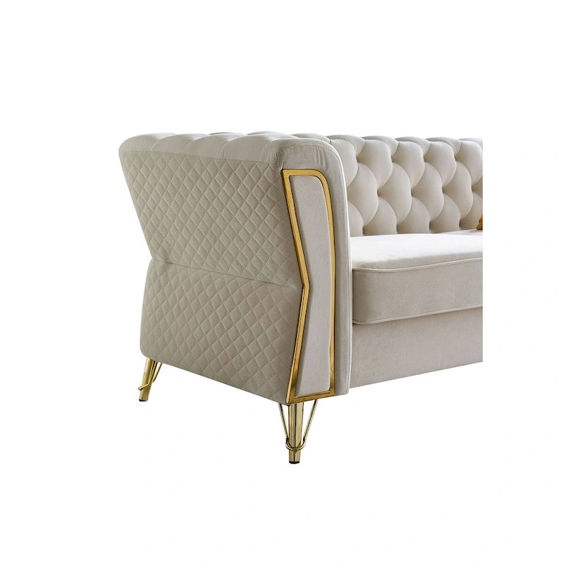Canapé moderne en velours capitonné de 221 cm pour salon