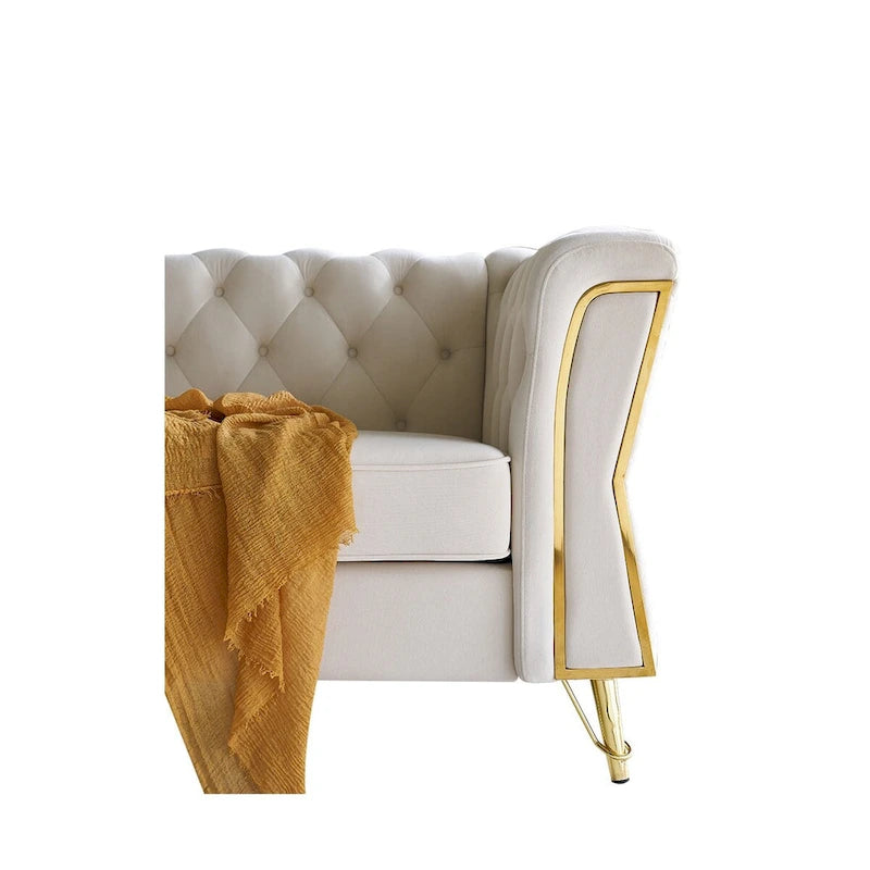 Canapé moderne en velours capitonné de 221 cm pour salon