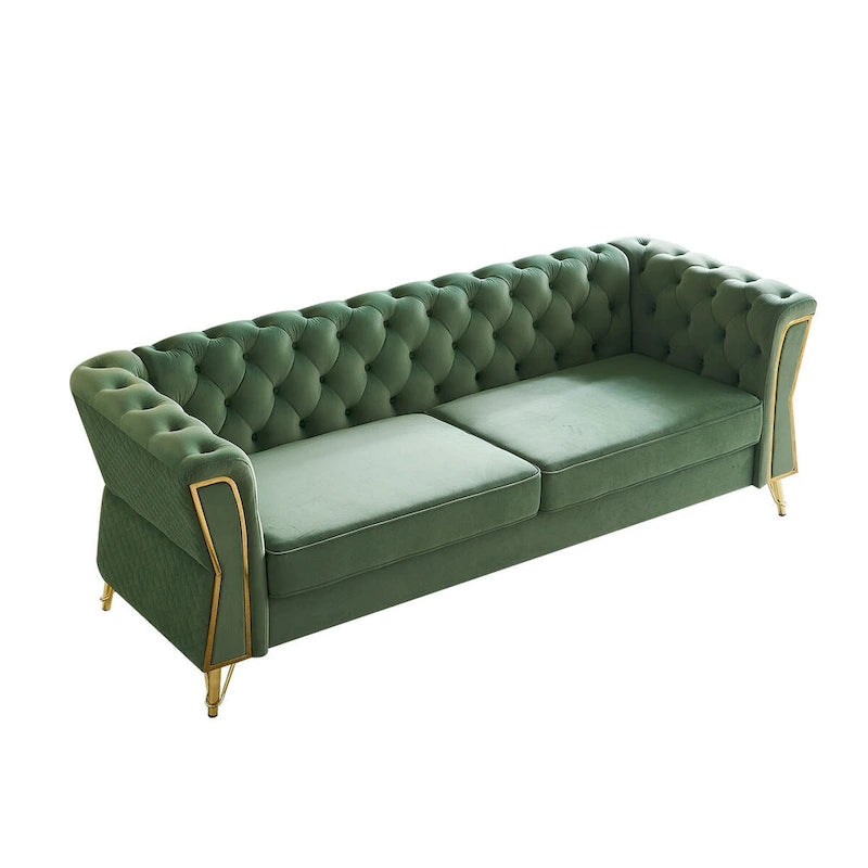 Canapé moderne en velours capitonné de 221 cm pour salon