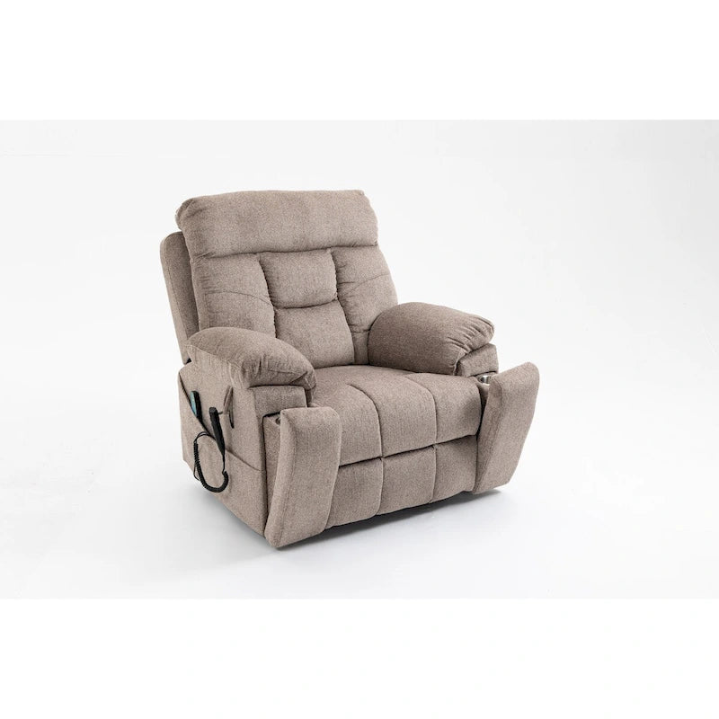 Fauteuil inclinable électrique surdimensionné avec massage et chaleur, double moteur, porte-gobelets et poche latérale, capacité de 180 kg