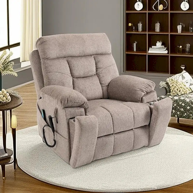 Fauteuil inclinable électrique surdimensionné avec massage et chaleur, double moteur, porte-gobelets et poche latérale, capacité de 180 kg