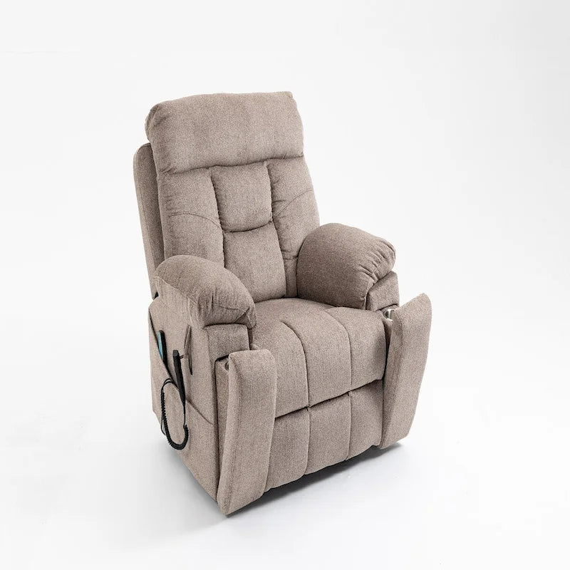 Fauteuil inclinable électrique surdimensionné avec massage et chaleur, double moteur, porte-gobelets et poche latérale, capacité de 180 kg